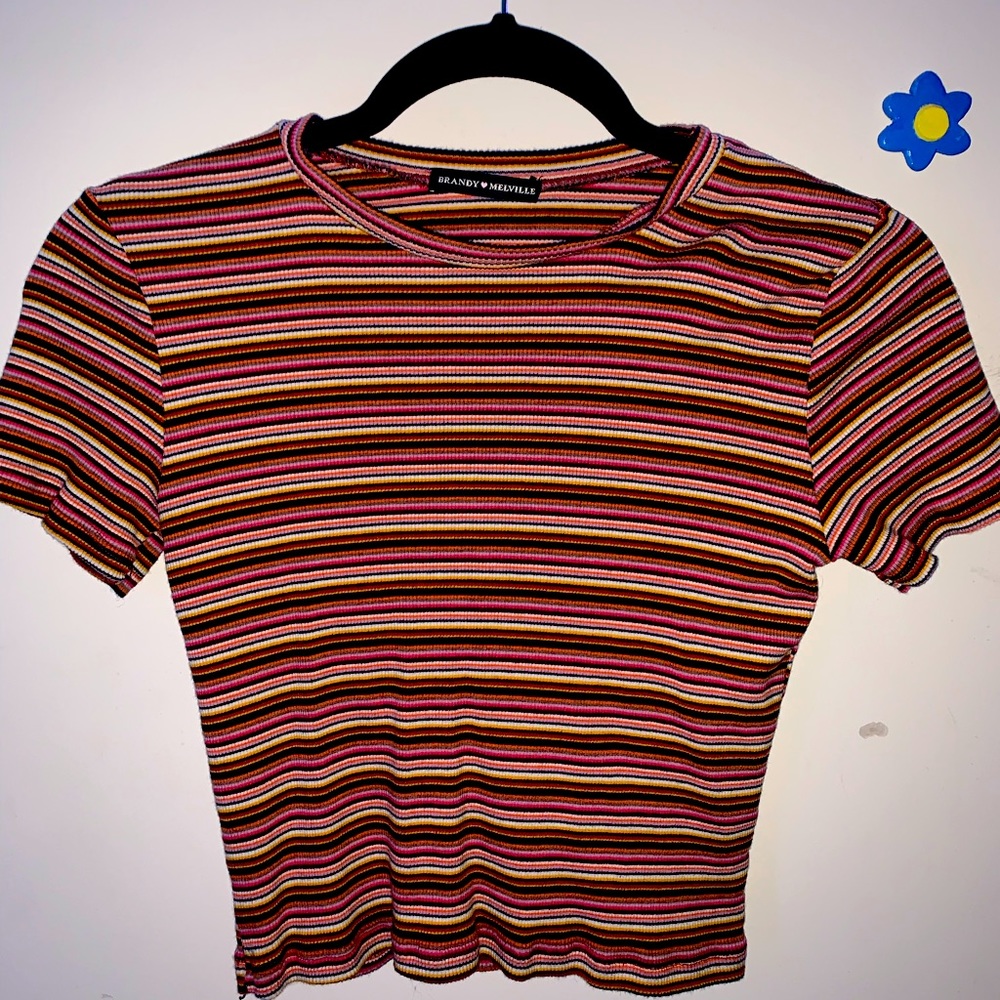 BRANDY MELVILLE multicoloured striped stretchy ribbed top